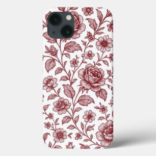 Dark Red Vintage Rose Pattern iPhone 13 Case