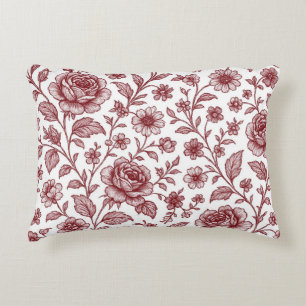 Dark Red Vintage Rose Pattern Decorative Cushion