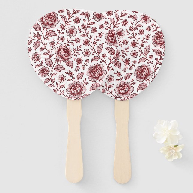 Dark Red Vintage Rose Pattern  Hand Fan (Front and Back)