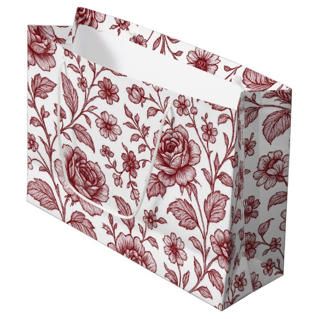 Dark Red Vintage Rose Pattern  Large Gift Bag (Front Angled)