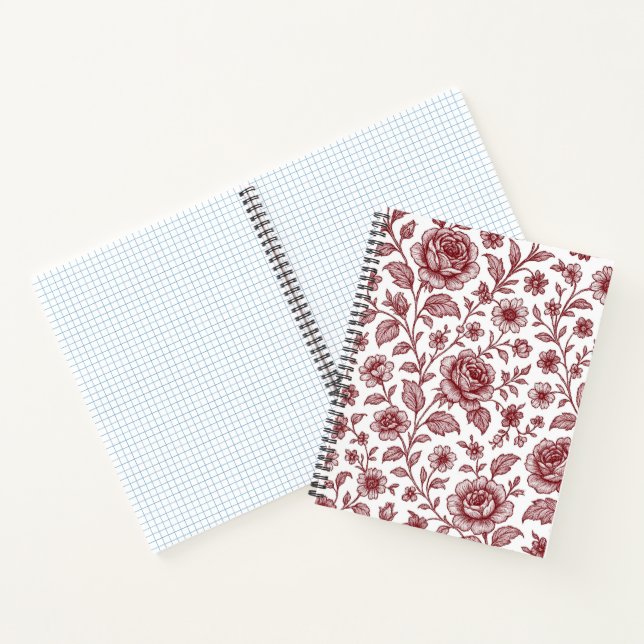 Dark Red Vintage Rose Pattern  Notebook (Inside)