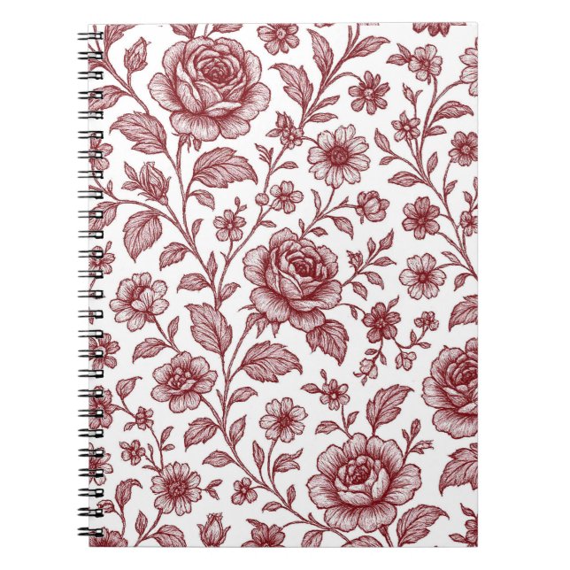 Dark Red Vintage Rose Pattern  Notebook (Front)
