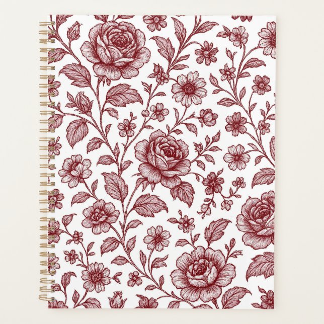 Dark Red Vintage Rose Pattern  Planner (Front)