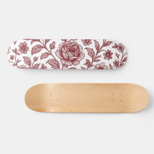 Dark Red Vintage Rose Pattern Skateboard