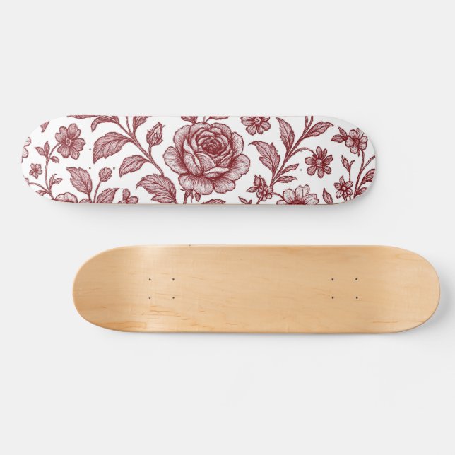 Dark Red Vintage Rose Pattern  Skateboard (Horz)