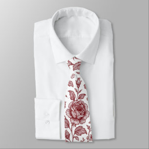 Dark Red Vintage Rose Pattern Tie
