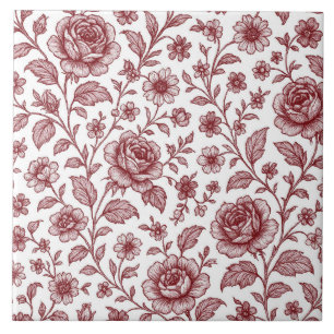 Dark Red Vintage Rose Pattern Tile