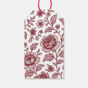 Dark Red Vintage Rose Pattern To n From Gift Tags