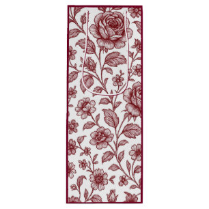 Dark Red Vintage Rose Pattern Wine Gift Bag