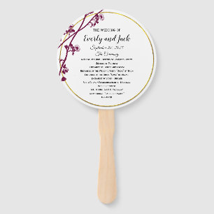 Dark Red Violet Purple Wildflower Wedding Program Hand Fan