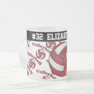 Dark Red Volleyball   Personalise Frosted Glass Coffee Mug