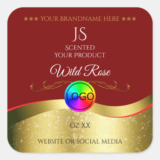 Dark Red Wavy Gold Logo Monogram Product Label (Front)