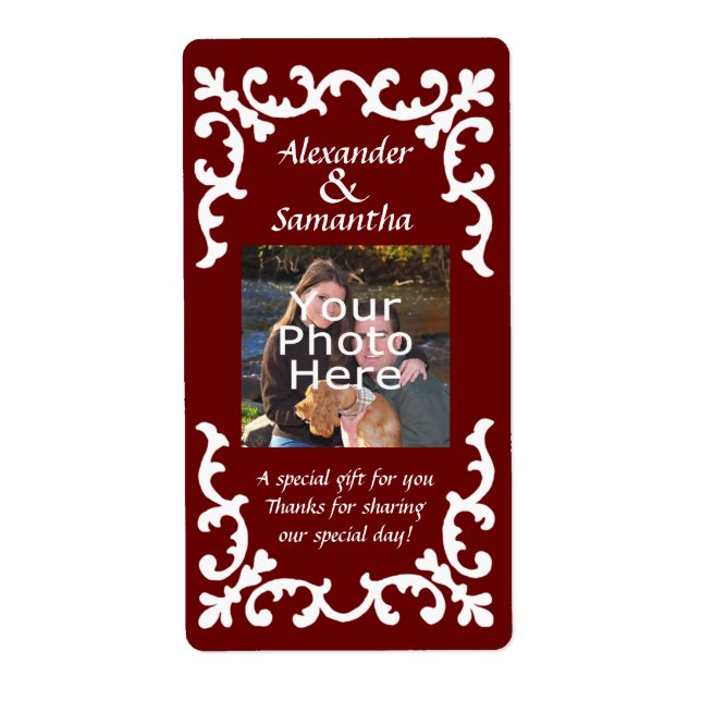 Dark Red Wedding Gift or Favour Label (Front)