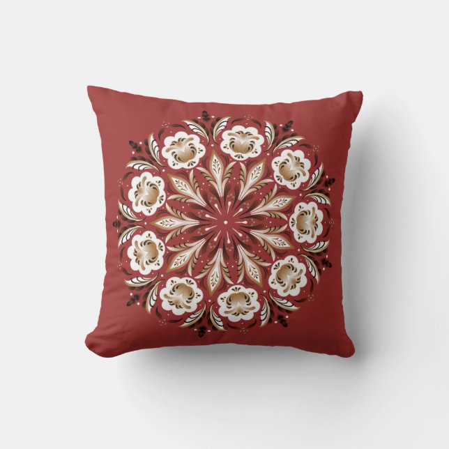 Dark red, white and beige rose mailing roses cushion (Front)