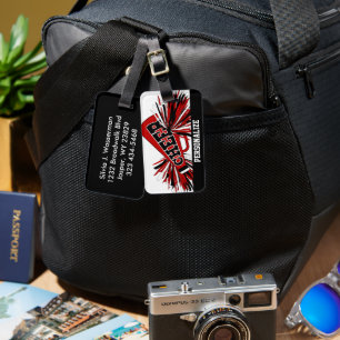 Dark Red, White and Black Cheerleader Megaphone Luggage Tag