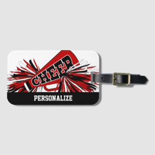 Dark Red, White and Black Cheerleader Megaphone Luggage Tag