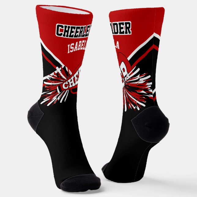 Dark Red, White and Black Cheerleader  Socks (Angled)