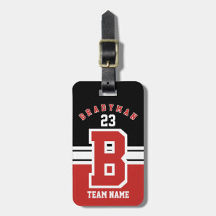 Dark Red, White and Black Sport Design Luggage Tag