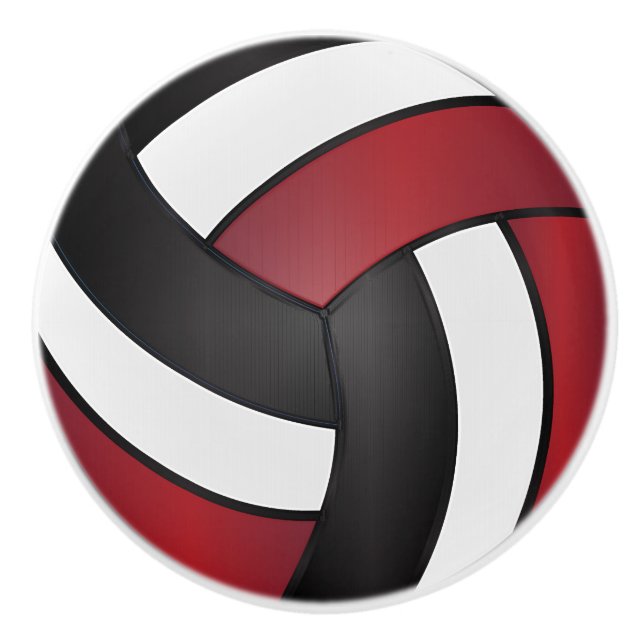 Dark Red, White and Black Volleyball Ceramic Knob (Front)