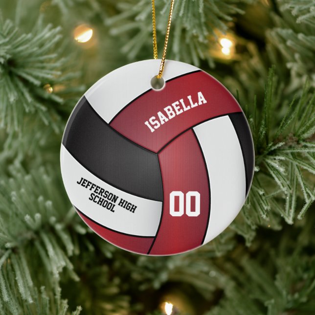 Dark Red, White and Black Volleyball Ceramic Tree Decoration (Tree)