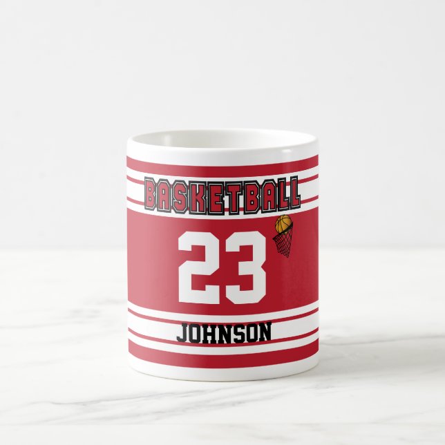Dark Red & White Basketball Jersey Coffee Mug (Center)