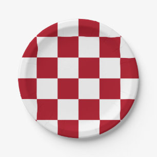 Dark Red/White Chequered Paper Plate