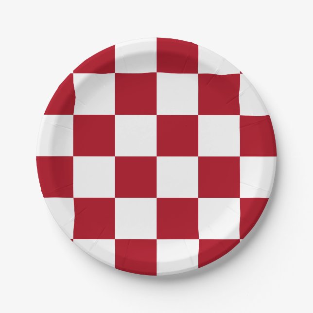 Dark Red/White Chequered Paper Plate (Front)