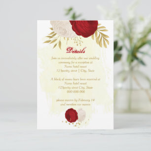 dark red & white flowers gold botanical wedding enclosure card