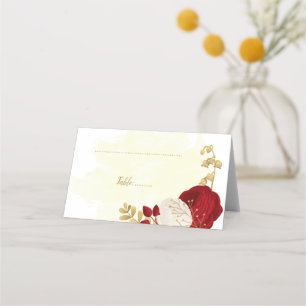 dark red & white flowers gold botanical wedding pl place card