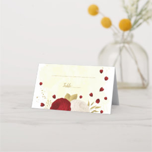 dark red & white flowers gold botanical wedding place card
