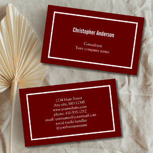 Dark Red White Minimal Professional Corporate  Business Card