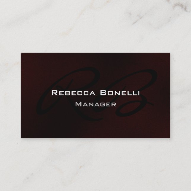 Dark Red White Monogram Manager Business Card (Front)