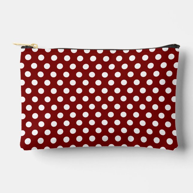 Dark red White polka dots retro pattern Accessory Pouch (Front)