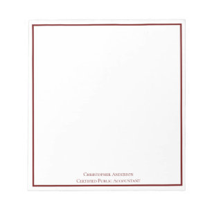 Dark Red White Professional Business Personalised  Notepad