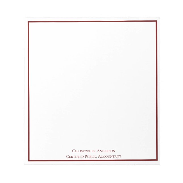 Dark Red White Professional Business Personalised  Notepad (Front)
