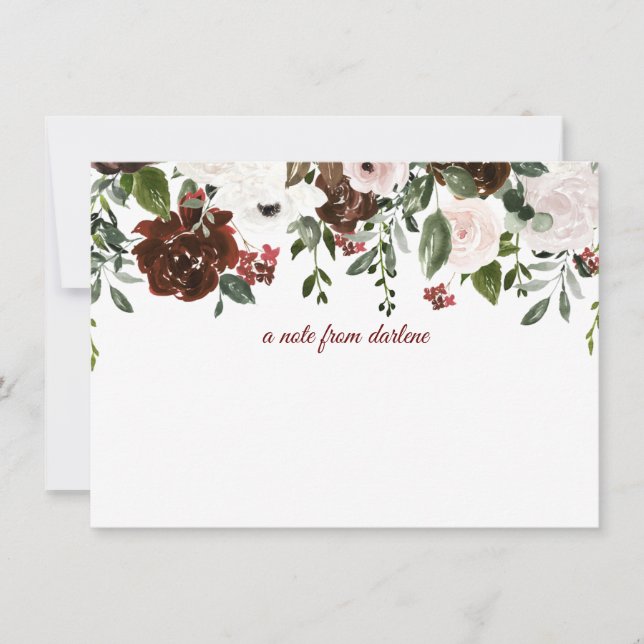 Dark Red, White, Soft Pink Roses with Greenery Card (Front)