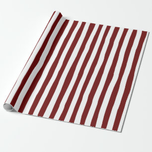 Dark Red & White Wonky Stripes Wrapping Paper