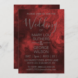 Dark Red Whole Smoked Marble Wedding Invitation