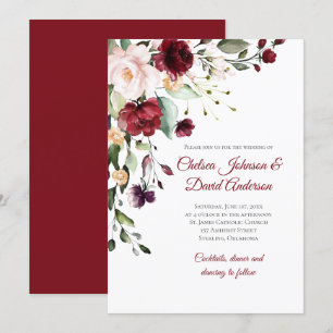 Dark Red Winter Floral Wedding Invitation