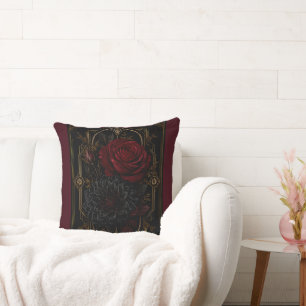 Dark Regency Crimson Rose Luxury Faux Suede Pillow