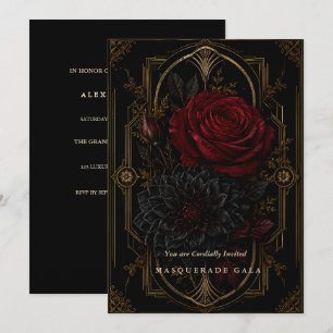 Dark Regency Gothic Gold Masquerade Invitation