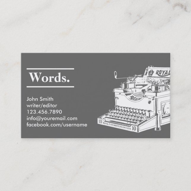 Dark Retro Typewriter Writer/Editor Business Card (Front)