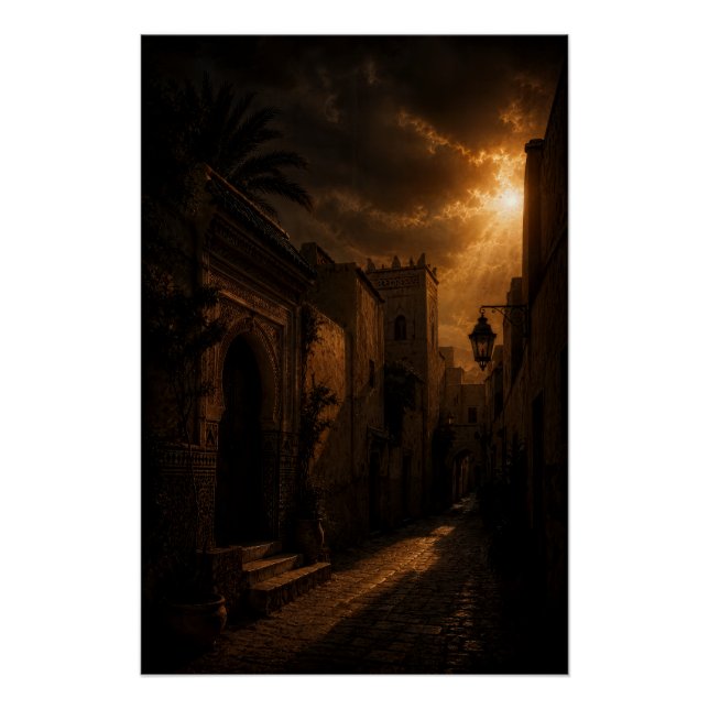 Dark Riad Alley Sunburst Poster (Front)