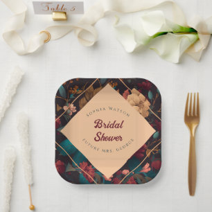 Dark Rich Floral Theme Bridal Shower Paper Plate