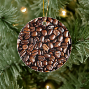 Dark Roasted Coffee Beans Ceramic Tree Decoration