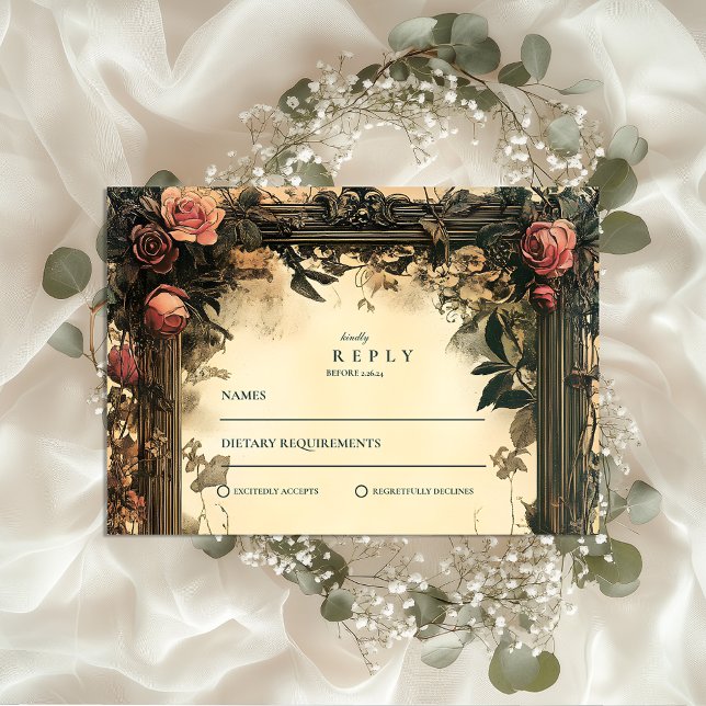 Dark Romance Art Nouveau Wedding RSVP Card (Creator Uploaded)