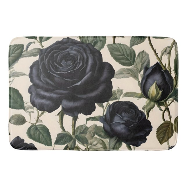 **"Dark Romance: Black Vintage Provincial Roses"** Bath Mat (Front)