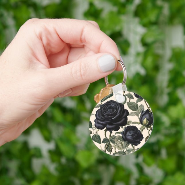 **"Dark Romance: Black Vintage Provincial Roses"** Key Ring (Hand)
