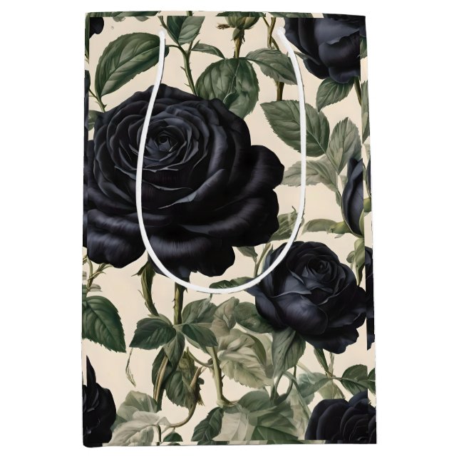 **"Dark Romance: Black Vintage Provincial Roses"** Medium Gift Bag (Front)