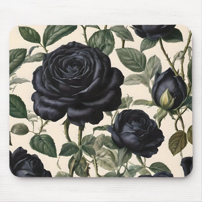 **"Dark Romance: Black Vintage Provincial Roses"** Mouse Mat (Front)